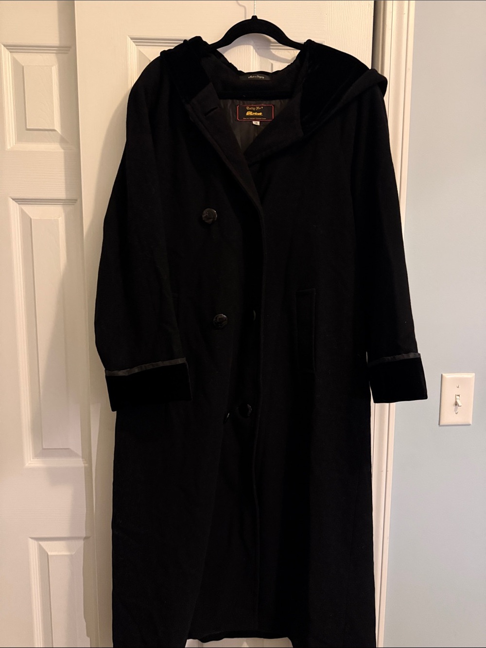 Tally-Ho Classic Black Hooded Long Coat - wool velvet 14